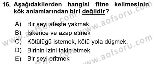 Tefsir Dersi 2021 - 2022 Yılı (Final) Dönem Sonu Sınav Soruları 16. Soru