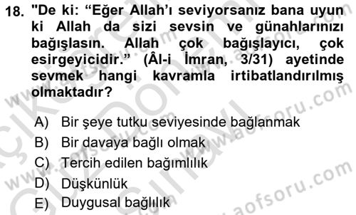 Tefsir Dersi 2021 - 2022 Yılı (Final) Dönem Sonu Sınav Soruları 18. Soru