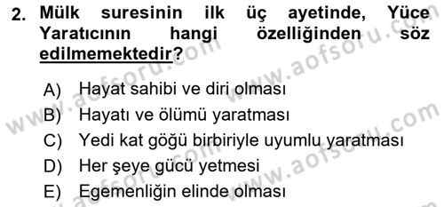 Tefsir Dersi 2021 - 2022 Yılı (Final) Dönem Sonu Sınav Soruları 2. Soru