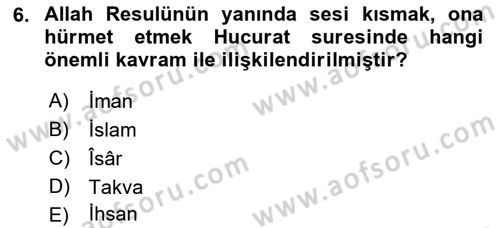 Tefsir Dersi 2021 - 2022 Yılı (Final) Dönem Sonu Sınav Soruları 6. Soru