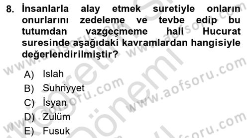 Tefsir Dersi 2021 - 2022 Yılı (Final) Dönem Sonu Sınav Soruları 8. Soru