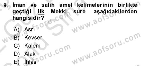 Tefsir Dersi 2021 - 2022 Yılı (Final) Dönem Sonu Sınav Soruları 9. Soru