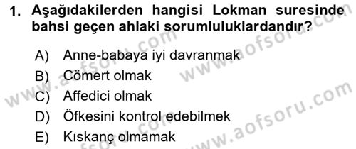 Tefsir Dersi 2021 - 2022 Yılı Yaz Okulu Sınav Soruları 1. Soru
