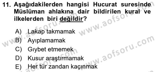 Tefsir Dersi 2021 - 2022 Yılı Yaz Okulu Sınav Soruları 11. Soru