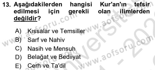 Tefsir Dersi 2021 - 2022 Yılı Yaz Okulu Sınav Soruları 13. Soru