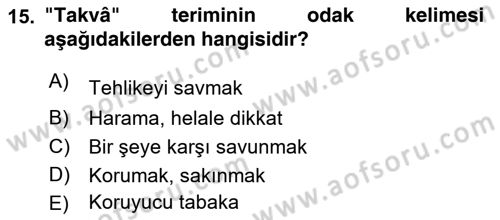Tefsir Dersi 2021 - 2022 Yılı Yaz Okulu Sınav Soruları 15. Soru