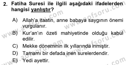 Tefsir Dersi 2021 - 2022 Yılı Yaz Okulu Sınav Soruları 2. Soru