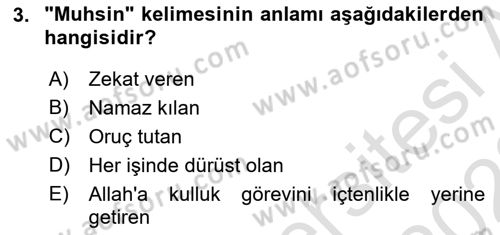 Tefsir Dersi 2021 - 2022 Yılı Yaz Okulu Sınav Soruları 3. Soru