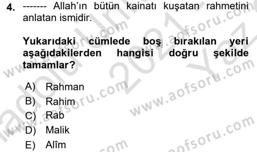 Tefsir Dersi 2021 - 2022 Yılı Yaz Okulu Sınav Soruları 4. Soru