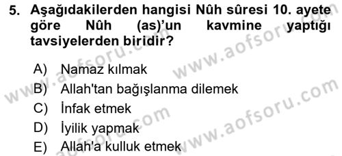 Tefsir Dersi 2021 - 2022 Yılı Yaz Okulu Sınav Soruları 5. Soru