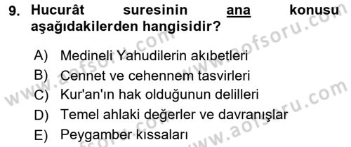 Tefsir Dersi 2021 - 2022 Yılı Yaz Okulu Sınav Soruları 9. Soru