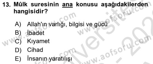 Tefsir Dersi Ara Sınavı Deneme Sınav Soruları 13. Soru