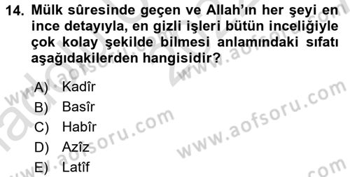 Tefsir Dersi Ara Sınavı Deneme Sınav Soruları 14. Soru