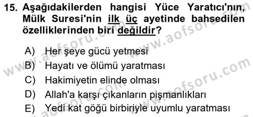 Tefsir Dersi Ara Sınavı Deneme Sınav Soruları 15. Soru