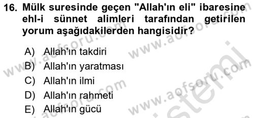 Tefsir Dersi 2022 - 2023 Yılı (Vize) Ara Sınav Soruları 16. Soru