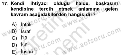 Tefsir Dersi 2022 - 2023 Yılı (Vize) Ara Sınav Soruları 17. Soru