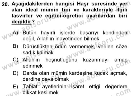 Tefsir Dersi 2022 - 2023 Yılı (Vize) Ara Sınav Soruları 20. Soru