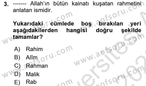 Tefsir Dersi Ara Sınavı Deneme Sınav Soruları 3. Soru