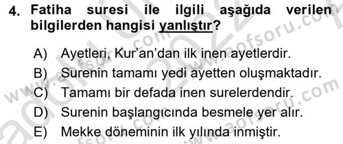 Tefsir Dersi 2022 - 2023 Yılı (Vize) Ara Sınav Soruları 4. Soru