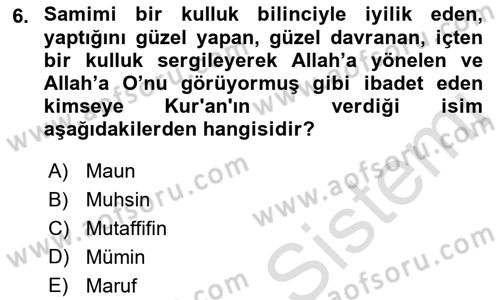 Tefsir Dersi 2022 - 2023 Yılı (Vize) Ara Sınav Soruları 6. Soru