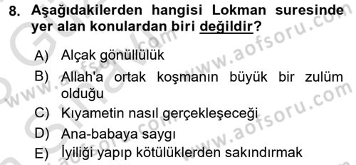 Tefsir Dersi Ara Sınavı Deneme Sınav Soruları 8. Soru