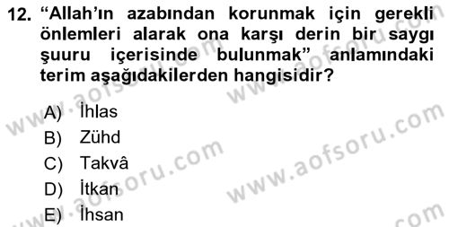 Tefsir Dersi 2022 - 2023 Yılı (Final) Dönem Sonu Sınav Soruları 12. Soru