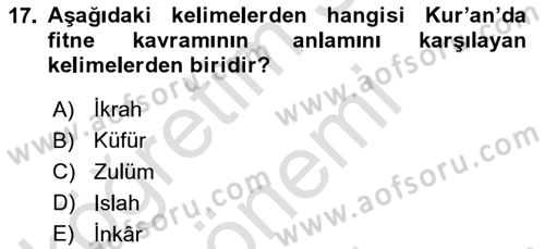 Tefsir Dersi 2022 - 2023 Yılı (Final) Dönem Sonu Sınav Soruları 17. Soru