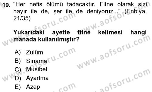 Tefsir Dersi 2022 - 2023 Yılı (Final) Dönem Sonu Sınav Soruları 19. Soru