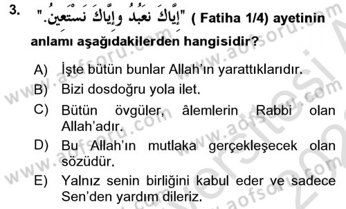 Tefsir Dersi 2022 - 2023 Yılı (Final) Dönem Sonu Sınav Soruları 3. Soru