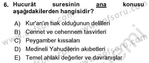 Tefsir Dersi 2022 - 2023 Yılı (Final) Dönem Sonu Sınav Soruları 6. Soru