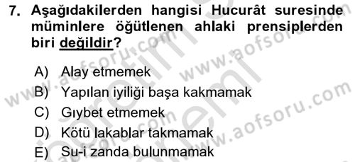 Tefsir Dersi 2022 - 2023 Yılı (Final) Dönem Sonu Sınavı 7. Soru