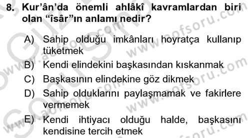 Tefsir Dersi 2022 - 2023 Yılı (Final) Dönem Sonu Sınav Soruları 8. Soru