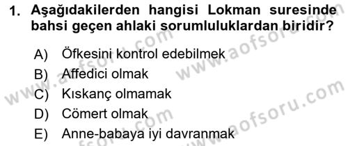 Tefsir Dersi 2022 - 2023 Yılı Yaz Okulu Sınav Soruları 1. Soru