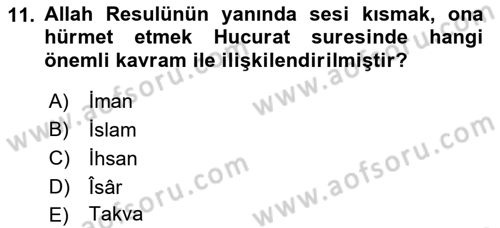 Tefsir Dersi 2022 - 2023 Yılı Yaz Okulu Sınav Soruları 11. Soru