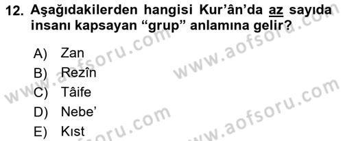 Tefsir Dersi 2022 - 2023 Yılı Yaz Okulu Sınav Soruları 12. Soru