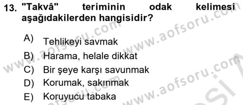 Tefsir Dersi 2022 - 2023 Yılı Yaz Okulu Sınav Soruları 13. Soru