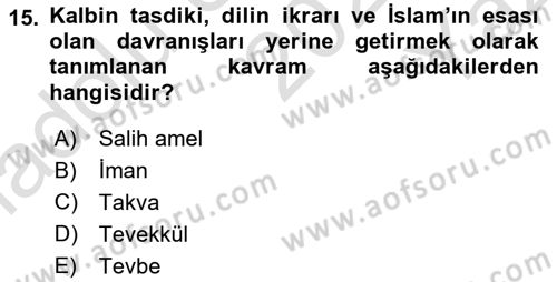 Tefsir Dersi 2022 - 2023 Yılı Yaz Okulu Sınav Soruları 15. Soru