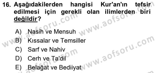 Tefsir Dersi 2022 - 2023 Yılı Yaz Okulu Sınav Soruları 16. Soru