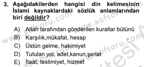 Tefsir Dersi 2022 - 2023 Yılı Yaz Okulu Sınav Soruları 3. Soru