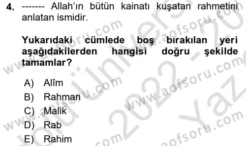 Tefsir Dersi 2022 - 2023 Yılı Yaz Okulu Sınav Soruları 4. Soru