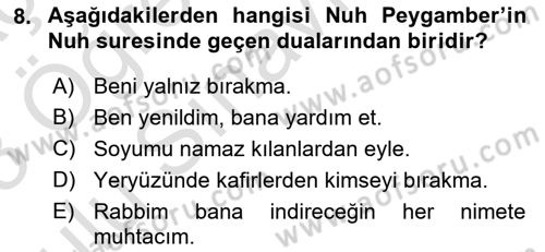 Tefsir Dersi 2022 - 2023 Yılı Yaz Okulu Sınav Soruları 8. Soru