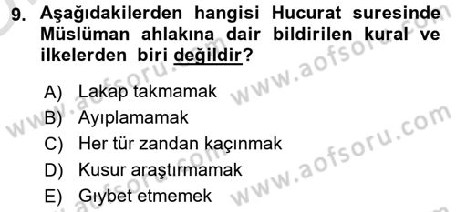 Tefsir Dersi 2022 - 2023 Yılı Yaz Okulu Sınav Soruları 9. Soru