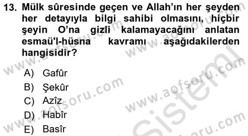 Tefsir Dersi 2023 - 2024 Yılı (Vize) Ara Sınav Soruları 13. Soru