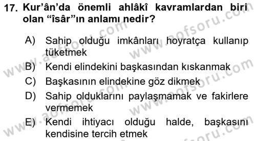 Tefsir Dersi 2023 - 2024 Yılı (Vize) Ara Sınavı 17. Soru