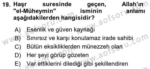 Tefsir Dersi 2023 - 2024 Yılı (Vize) Ara Sınavı 19. Soru