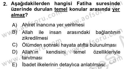 Tefsir Dersi Ara Sınavı Deneme Sınav Soruları 2. Soru
