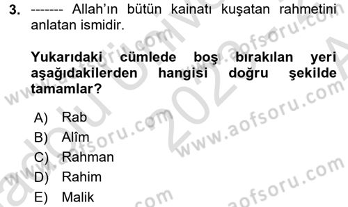 Tefsir Dersi Ara Sınavı Deneme Sınav Soruları 3. Soru