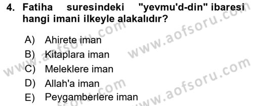 Tefsir Dersi 2023 - 2024 Yılı (Vize) Ara Sınavı 4. Soru
