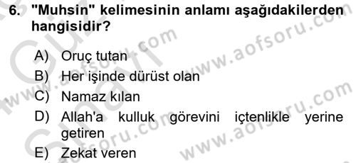 Tefsir Dersi Ara Sınavı Deneme Sınav Soruları 6. Soru