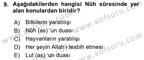 Tefsir Dersi 2023 - 2024 Yılı (Vize) Ara Sınavı 9. Soru